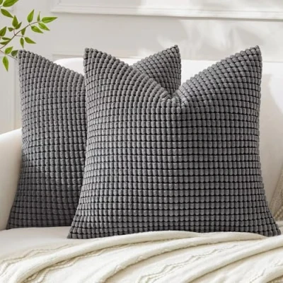Immagine di MIULEE Set Kord Velluto Soft Granuli Solid Decorativa Piazza Gettare Federe Cuscino per Divano Letto45 X 45 cm Misto Poliestere Grigio