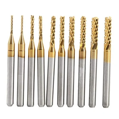 Immagine di 10 Pezzi Fresa CNC, per CNC in Carburo di Tungsteno, Punte Rivestite Titanio, Circuiti Stampati, Metallo, Plastica (1,0mm, 1,5mm, 2,0mm, 2,5mm, 3,0mm, 2 Tipo)