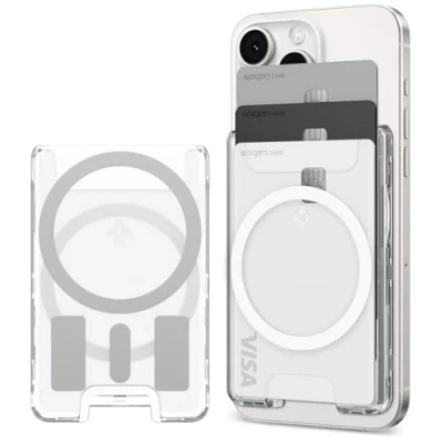 Immagine di Spigen Ultra Hybrid MagFit+ Portafoglio Magsafe Wallet Magnetico Portacarte Compatibile con iPhone 16/15/14/13/12 Modelle Trasparente