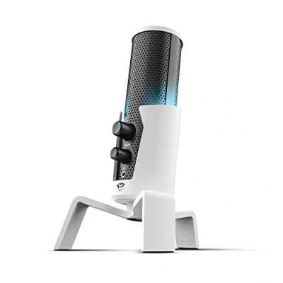 Immagine di Trust Gaming GXT 258 Fyru Microfono PC Professionale, 4 Pattern Di Registrazione, Illuminazione LED, USB Per Computer PS4 PS5 Streaming Twitch YouTube Discord Canto ASMR Podcasting, Bianco