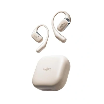 Immagine di SHOKZ auricolari OpenFit open ear, Bluetooth True Wireless con microfono, gancio, ricarica rapida, 28 ore di riproduzione, impermeabilità IP54 Beige