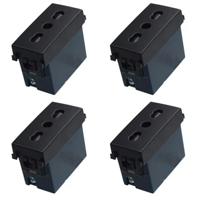 Immagine di 4 Pezzi Presa Bipasso Bivalente 2P+T 10/16A, Compatibile Con Vimar Arke, Colore Nero