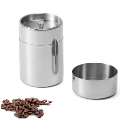Immagine di Barattoli Rotondi in Acciaio, Barattolo Caffè Ermetico, Sale Zucchero Caffè, 550ml Porta Caffe, Caffe Ermetico Barattolo, Contenitore per Tè Sfuso