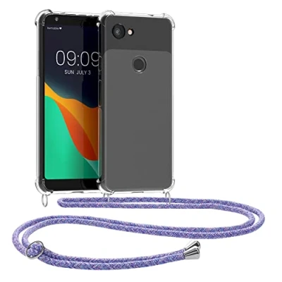 Immagine di kwmobile Custodia Compatibile con Google Pixel 3a Cover Back Case in Silicone TPU Protezione Smartphone Cordino lavanda/viola/blu chiaro/trasparente