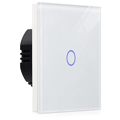 Immagine di Navaris Interruttore luce casa touch con pannello in vetro antigraffio screen parete per lampade indicatore LED 240V bianco