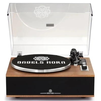 Immagine di Angles Horn giradischi in vinile, Bluetooth HiFi con altoparlanti Preamplificatore Phono integrato 33/45 giri/min e pickup AT 3600L