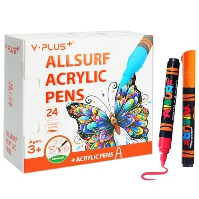 Immagine di YPLUS matite acriliche per pietre impermeabili pennarelli bambini, set di graffiti, con capacità eccezionale 24 colori