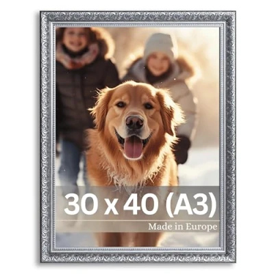 Immagine di Victor Cornice Vintage Rubens in 30x40 cm (A3) Nera Argento Striscia: 30x20mm Vero Vetro Barocca Antica A3