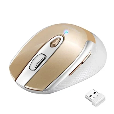 Immagine di LeadsaiL Mouse Wireless, Senza Fili Ergonomico, 2,4 GHz USB Silenzioso, 1600 DPI, 5 Pulsanti per Windows, macOS, ChromeOS, Compatibile PC, Mac, Laptop Oro