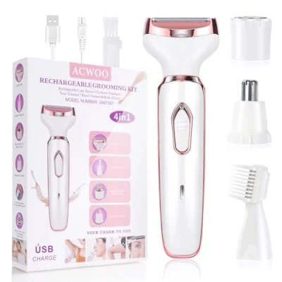 Immagine di ACWOO Rasoio Elettrico Donna, 4 in 1 Epilatore Senza Fili, Multifunzione a Secco e Bagnato, Viso per Una Rasatura Delicata Accurata, Impermeabile