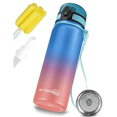 Immagine di My Vesperbox Borraccia Thermos in acciaio inox a prova di perdite, con cannuccia o colino 400 ml, 600 senza BPA, per l&#039;asilo, la scuola (blu rosa ml)