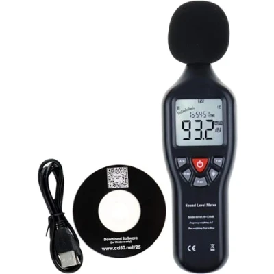Immagine di Fonometro Professionale, Misuratore Decibel, Di Rumore Tester Con Retroilluminazione Display Ad Alta Precisione Misura 30dB 130dB ponderato A/C (with Data Record Function)