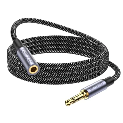 Immagine di MOSWAG Cavo di prolunga da 3,5 mm 2M Audio Adattatore stereo maschio a femmina intrecciato in nylon compatibile per casa/auto, smartphone, cuffie, tablet