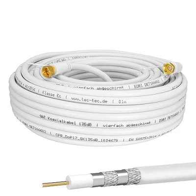 Immagine di HB DIGITAL cavo coassiale in acciaio rame CCS Ø7 mm 135dB SAT 75Ω Ohm antenna satellitare 4 schermato per impianti DVB S/S2 C/C2 T/T2 DAB+ Radio BK, bianco
