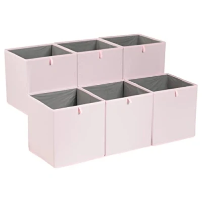Immagine di Amazon Basics, Cubi portaoggetti ripiegabili, in tessuto, confezione da 6, colore rosa peonia, dimensione: 33 x 38 cm