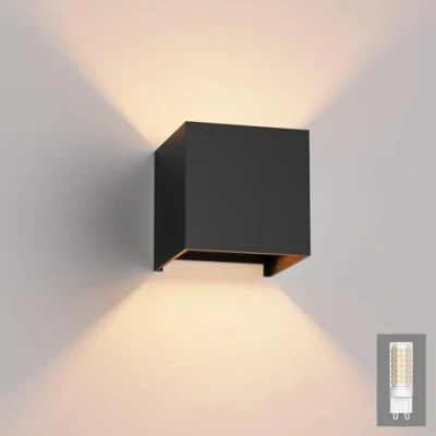 Immagine di Klighten Lampade da Parete per Interni/Esterno Bianco Caldo 3000K Applique Con G9 Lampadina Sostituibile, Portico, Bagno, Corridoio,Balcone (Nero)