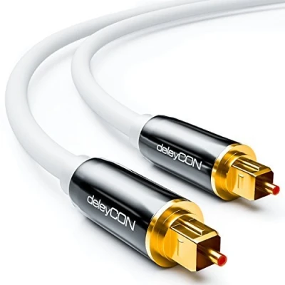 Immagine di deleyCON 3,0m Cavo Audio Ottico Digitale S/PDIF 2x Toslink Spina LWL in Fibra Ottica Metallo 5mm Flessibile Bianco