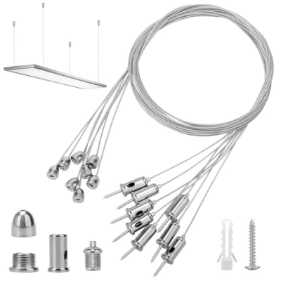 Immagine di Set di 8 ganci per corda, 1,5 mm x m, soffitto, fune metallica, lampada regolabile, plafoniera a LED