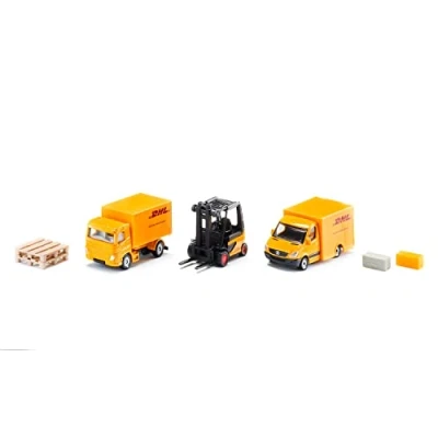 Immagine di siku 6335, Set Regalo Logistica DHL, Include Camion, Carrello Elevatore, Furgone per le Consegne, Bancali e Pacchi, Metallo Plastica, Giallo, Parti Mobili