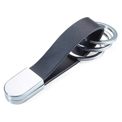 Immagine di TROIKA TWISTER STYLE KRG749/LE portachiavi con chiusura Twist Lock Cinturino in pelle 3 anelli opaco cromato nero originale