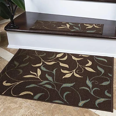 Immagine di Ottomanson Tappeto dal design contemporaneo con motivo foglie, collezione Ottohome, fondo in gomma, 67 cm x 90 cm, colore: Marrone