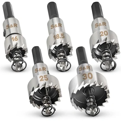 Immagine di S&amp;R Seghe a Tazza Frese Metallo HSS per Acciaio Cobalto. Set di 5 16+18,5+20+25+30 mm Codolo 9,5