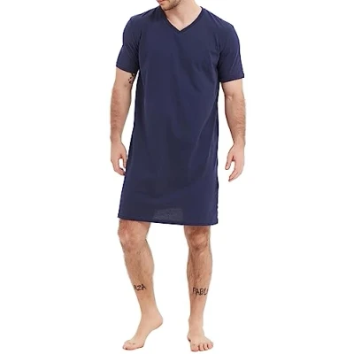 Immagine di In One Clothing Camicia da notte uomo con scollo a V e mezza manica, blu notte, XXXXL