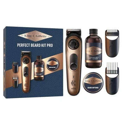 Immagine di King C. Gillette Beard Trimmer PRO Set Regalo per Uomo, Regolabarba e Detergente in Formato Mini da 60 ml, Balsamo 25 ml