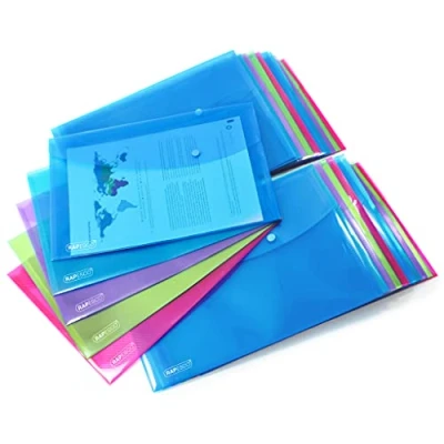 Immagine di Rapesco 1677 Buste Portadocumenti con Bottone, A4+, Colori Trasparenti Assortiti, Confezione da 25