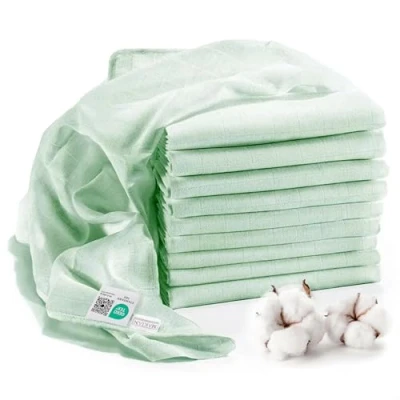 Immagine di Makian Mussole Neonato Cotone 80x80 cm, Testato Oeko Tex 10 Quadrotti in Doppio Tessuto con Bordo Rinforzato Verde menta