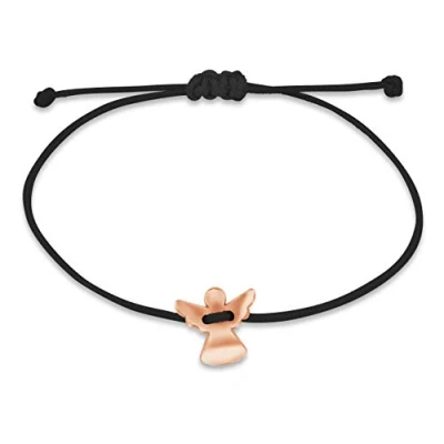 Immagine di Nuoli® Bracciale da donna con angelo custode in oro rosa (regolabile fino a 20 cm), per donne e ragazze, tessuto nero ciondolo metallo