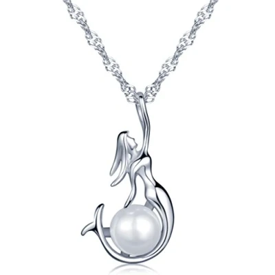 Immagine di Infinite U Collana con ciondolo a forma di sirena, in argento Sterling rodiato e perla
