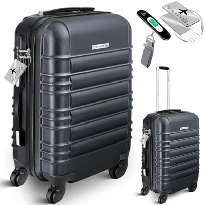 Immagine di KESSER® Valigia da viaggio, incl, Bilancia per bagagli + Etichetta bagagli, Trolley, Valigia, Serratura a combinazione, Guscio rigido in ABS, Bagaglio mano 55cm 55L / Antracite
