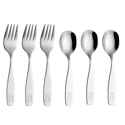 Immagine di EXZACT Bambini Posate 6 pezzi in acciaio inox/posate bimbi, 3 x forchetta, Cucchiai Cena