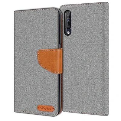 Immagine di Verco Galaxy A50 Custodia per Cellulare, Caso Tessuto Samsung Cover Tessilo Portafoglio Case, Grigio