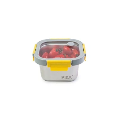 Immagine di PIKA Contenitore per alimenti in acciaio inox e coperchio vetro temperato Ermetico leggero Compatibile con microonde, forno, congelatore MetalShock (5 600ml)