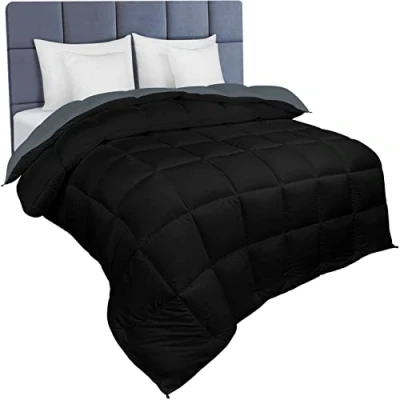 Immagine di Utopia Bedding Trapunta Double Face 350 gr/m² Morbida Piumino (220cm x 230cm) per Letto 180 cm Reversibile (Bicolore) Grigio e Nero