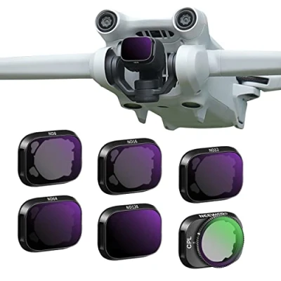 Immagine di NEEWER Set di Filtri ND Compatibile con DJI Mini 3/Mini 3 Pro, Filtro a Densità Neutra Accessori per Lenti del Drone Telaio e Vetro Ottico HD, 6 Confezioni: CPL ND8 ND16 ND32 ND64 ND128