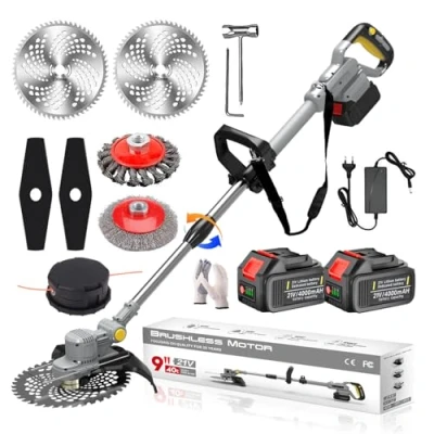 Immagine di Decespugliatore a Batteria 21V Elettrico con Lama e Spazzola per Diserbazione 4 in 1 Multifunzionecon Tagliaerba Brushless Tagliabordi Giardino Potatura,grey,b