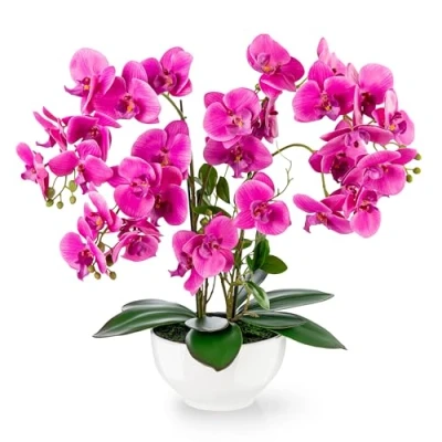 Immagine di PASCH® Orchidea artificiale XXL, grande (56 cm), in vaso di ceramica lucida, orchidee artificiali, fiori artificiali come veri, vaso, (rosa)