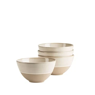 Immagine di MÄSER Serie Nottingham, set di 4 ciotole per cereali con linee in filigrana e smalto elegante, ceramica dal look vintage moderno, gres, beige