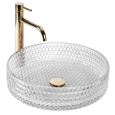 Immagine di Rea Lavabo da Appoggio Cristallo Trasparente 39 Anello spazzolato Oro Bagno 400 x 110 mm Vetro (trasparente)