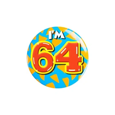 Immagine di PD Party 6014764 Compleanno Distintivo/Spillo Badge Celebrazione Festa I&#039;m 64, Multicolore, 5.5cm Lunghezza x Larghezza 0.5cm Altezza