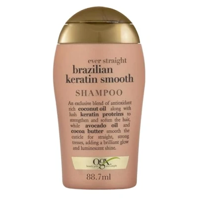 Immagine di OGX Shampoo cheratina Ever Straightening + Brazilian Keratin Smooth, idratante con per capelli trattamento lisciante, tutti i tipi di capelli, Formato Viaggio, 88 ml