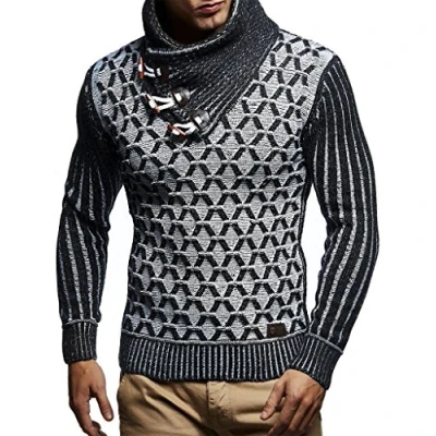 Immagine di Leif Nelson Maglione Uomo Felpa a Maglia Collo Scialle LN 5385 Black Ecru Medium