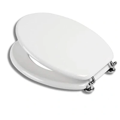 Immagine di EM Originale Sedile Copri Wc Igienico Bianco Universale Tavoletta Copriwater MDF Rivestito Cerniere Regolabili