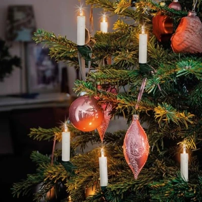 Immagine di hellum catena luminosa con 20 mini fusto spina, per albero di Natale, luci a luce bianca calda, cavo verde, candele bianche, lunghezza totale 12,5 m 2 x 1,5 m,