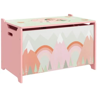 Immagine di ZONEKIZ Baule Portagiochi Panca Contenitore per Bambini, Cassapanca in Legno MDF con Coperchio e Cerniera di Sicurezza, 60x37x39cm, Rosa