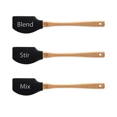 Immagine di MasterChef Marisa da Cucina, Leccapentole Set di 3, Spatola Silicone per Dolci e altro, Utensili antiaderente con Maniglie in Legno Alta Qualità, 3 Pezzi, Nero