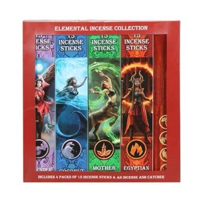 Immagine di Anne Stokes Elemental Magic Set di incensi con quattro elementi in confezione regalo bastoncini a tema strega, madre terra, lavanda, muschio egiziano, fragranze cocco, include portacenere